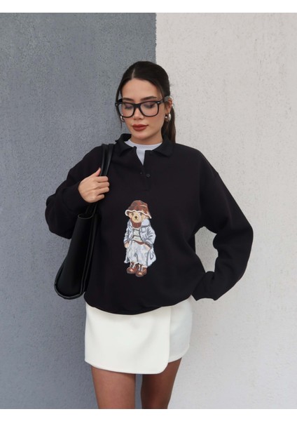 Polo Yaka Şardonlu Teddy Bear Sweat