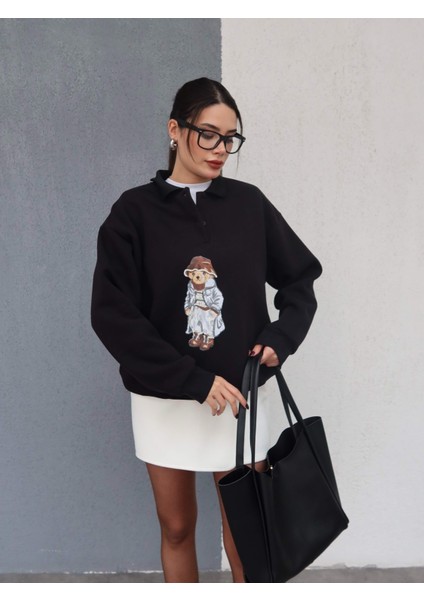 Polo Yaka Şardonlu Teddy Bear Sweat