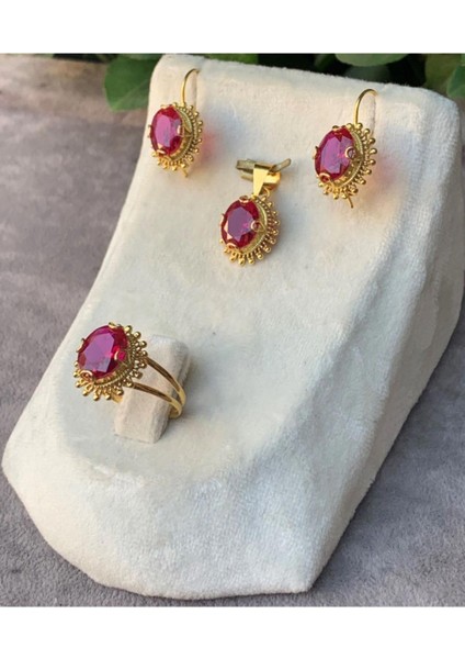 14 Ayar Altın Güneşli Model Kırmızı Yakut Set