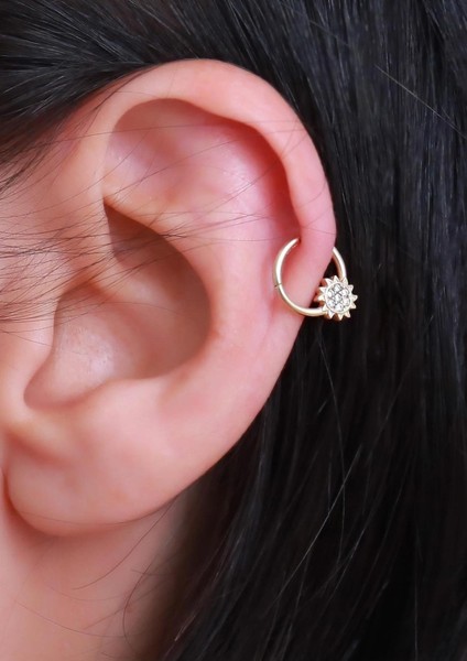 14 Ayar Altın Taşlı Güneş Halka Piercing