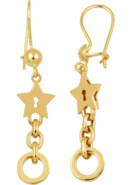 Yıldızlı Halkalı Sallantılı Küpe 14 Ayar