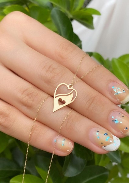 14 Ayar Altın Soft Desenli Kalp Kolye