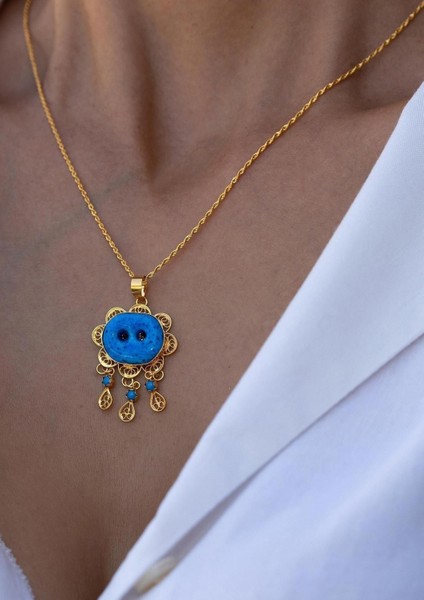 Süryani Gözü Kolye Çift Gözlü Telkari