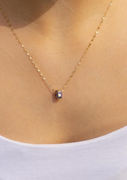 Altın Italyan Aynalı Lacivert Boncuklu Kafesli Kolye modelleri