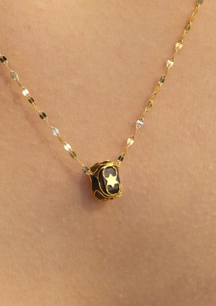 Altın Italyan Aynalı Siyah Boncuklu Kafesli Kolye fiyatları