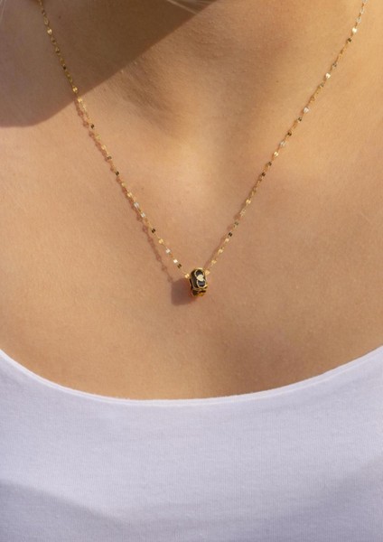 Altın Italyan Aynalı Siyah Boncuklu Kafesli Kolye fırsatları