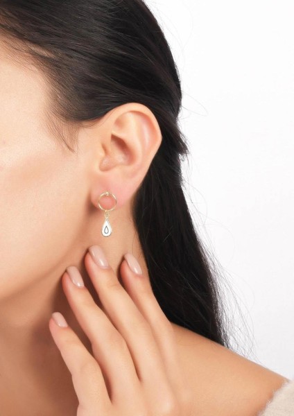 14 Ayar Altın Sallantılı Beyaz Damla Küpe fiyatları