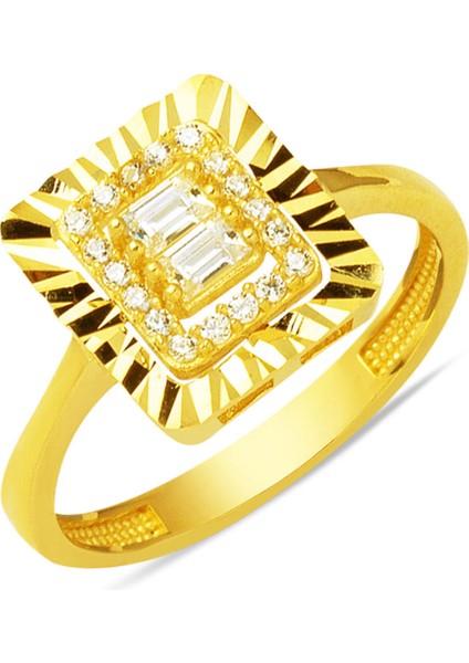 14 Ayar Efektli Baget Altın Yüzük