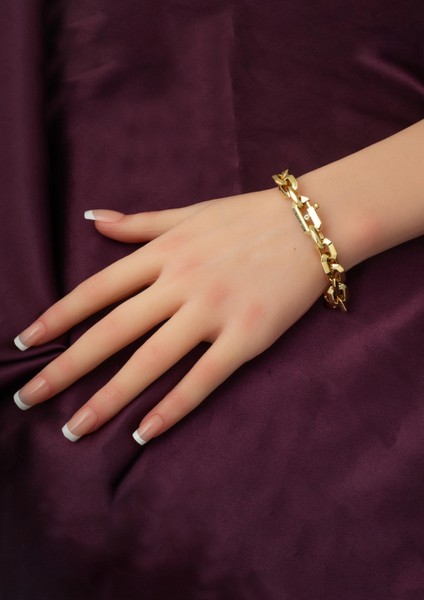 Kare Halkalı 14 Ayar Altın Zincir Bileklik modelleri