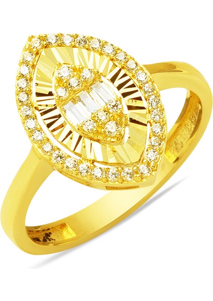 Markiz Kesim Baget Altın Yüzük 14 Ayar