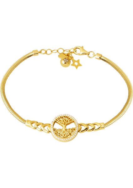 Hayat Ağacı Balıksırtı Altın Bileklik 14 Ayar