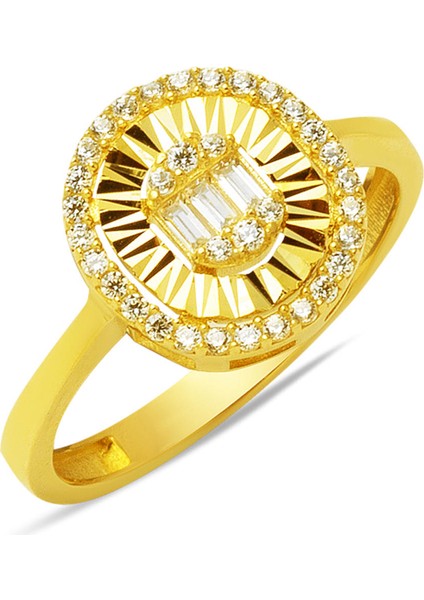 Efektli Sarı Altın Baget 14 Ayar Yüzük