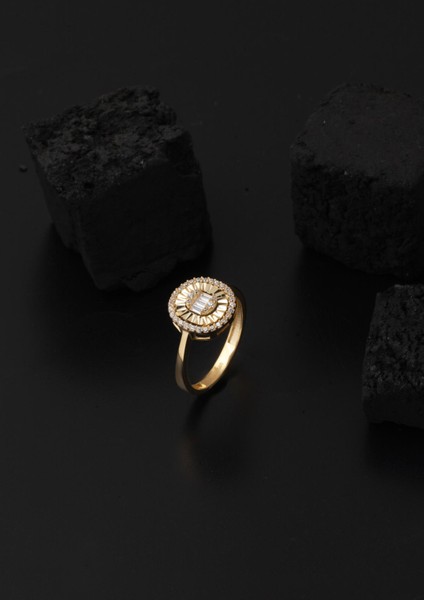 Efektli Sarı Altın Baget 14 Ayar Yüzük modelleri