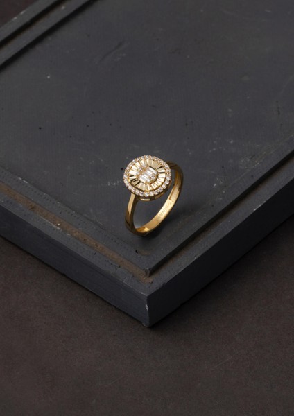 Efektli Sarı Altın Baget 14 Ayar Yüzük indirimleri