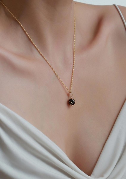 14 Ayar Altın Siyah Akik Kafesli Halat Kolye modelleri