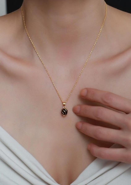 14 Ayar Altın Siyah Akik Kafesli Halat Kolye fırsatları