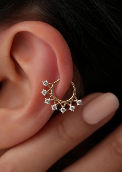 14 Ayar Altın 7 Taşlı Taç Piercing