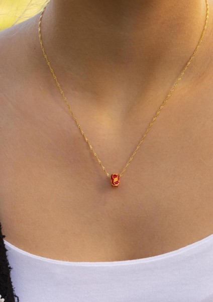 Altın Kırmızı Boncuklu Kafesli Singapur Kolye