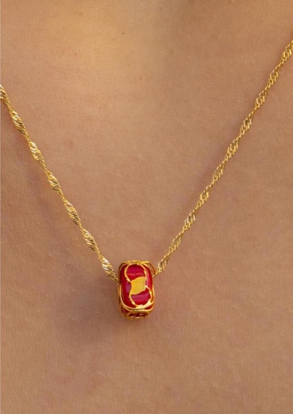 Altın Kırmızı Boncuklu Kafesli Singapur Kolye fiyatları