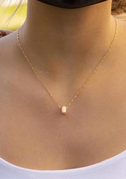 Altın Beyaz Boncuklu Kafesli Singapur Kolye