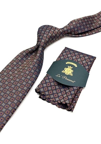 Bej - Gri Küçük Desen Mendilli Klasik Kravat KK13026