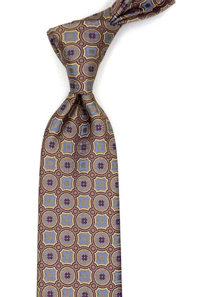 Bej Motif Desen Mendilli Klasik Kravat KK12953