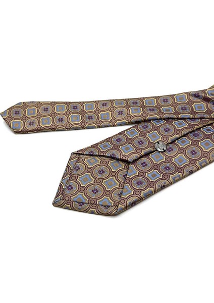 Bej Motif Desen Mendilli Klasik Kravat KK12953