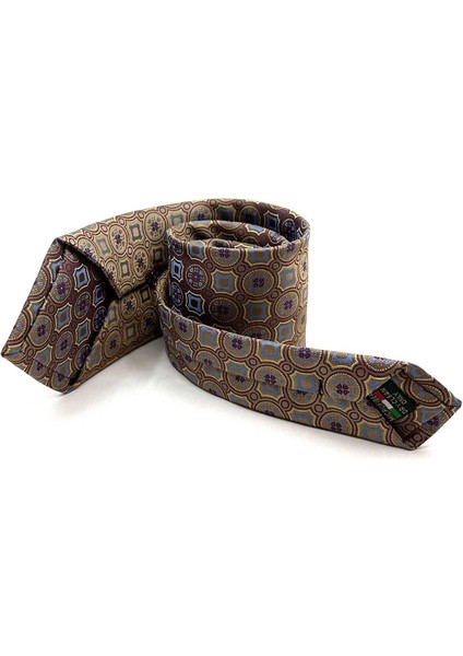 Bej Motif Desen Mendilli Klasik Kravat KK12953
