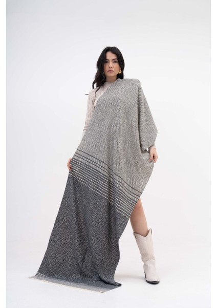 Ince Çizgili Desenli Kaşmir Viscose Gri-Krem Şal fiyatları