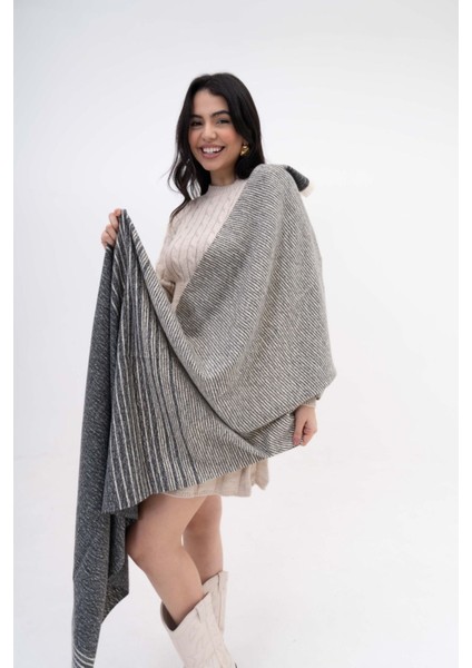Ince Çizgili Desenli Kaşmir Viscose Gri-Krem Şal modelleri