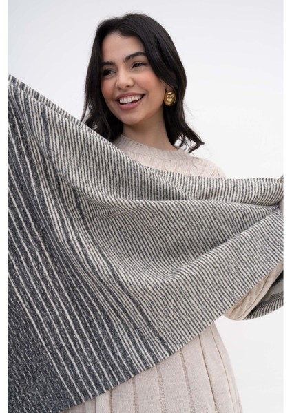 Ince Çizgili Desenli Kaşmir Viscose Gri-Krem Şal fırsatları