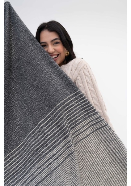 Ince Çizgili Desenli Kaşmir Viscose Gri-Krem Şal indirimleri