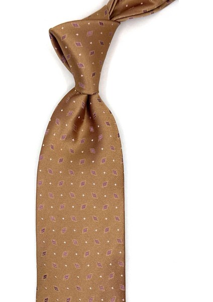 Alfiano Style Bej Küçük Desen Italyan Ipek Kravat İK1912