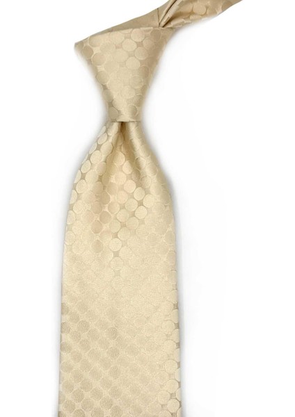 Pietro Style Bej Puantiye Desen Italyan Ipek Kravat İK1735