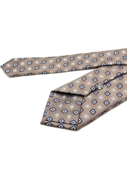 Bej Motif Desen Mendilli Klasik Kravat KK13087