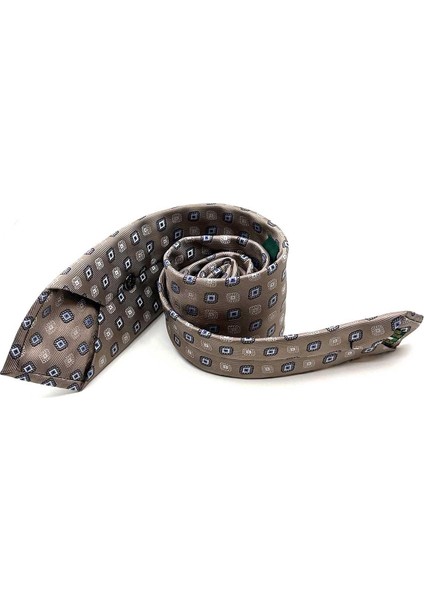 Bej Motif Desen Mendilli Klasik Kravat KK13087