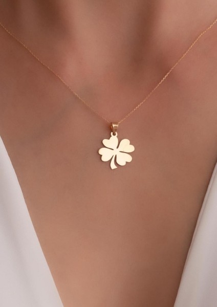 14 Ayar Altın Plaka Yonca Kolye