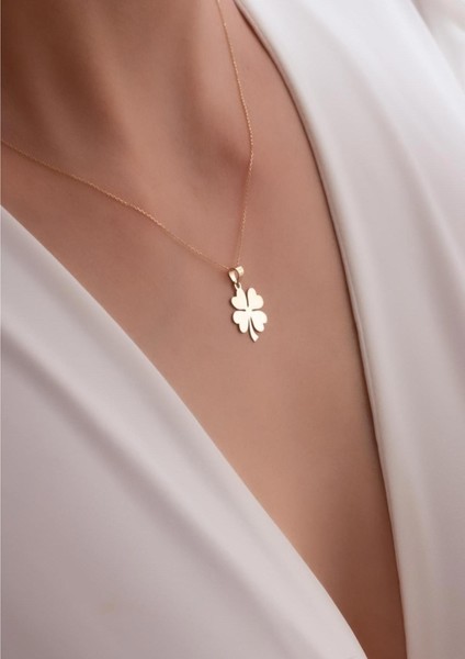 14 Ayar Altın Plaka Yonca Kolye modelleri