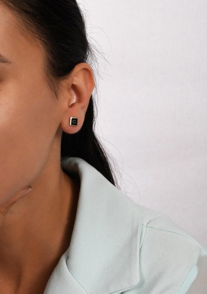 14 Ayar Altın Siyah Mineli Kare Küpe fiyatları