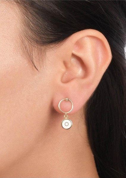 14 Ayar Altın Sallantılı Beyaz Yuvarlak Küpe