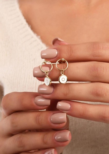 14 Ayar Altın Sallantılı Beyaz Yuvarlak Küpe modelleri