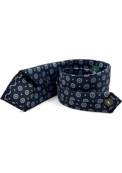 Koyu Lacivert Motif Desen Mendilli Klasik Kravat KK12908