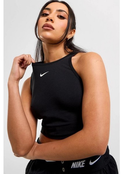 Nsw Tank Top Gls Dar Kesim Kadın Crop Siyah Tişört