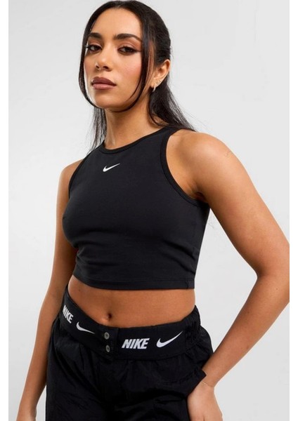 Nsw Tank Top Gls Dar Kesim Kadın Crop Siyah Tişört
