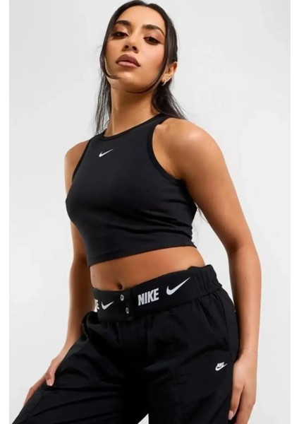 Nsw Tank Top Gls Dar Kesim Kadın Crop Siyah Tişört
