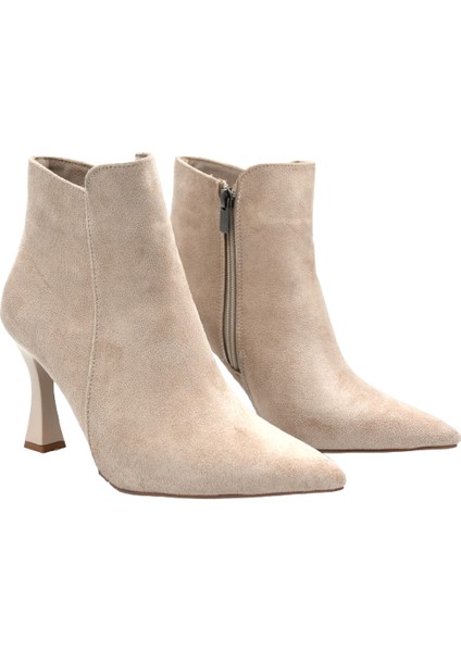 (Oc Shoes) Pena Sivri Burunlu Kadın Ince Topuklu Kısa Bot Ten