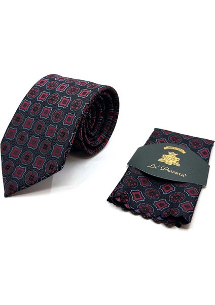 Siyah Motif Desen Mendilli Klasik Kravat KK12952