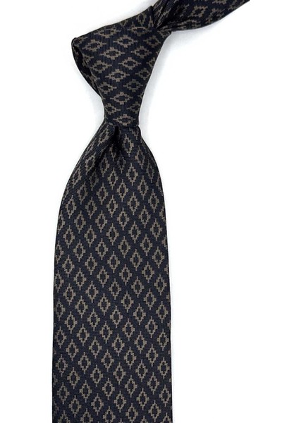 Venola Style Siyah - Kahve Motif Desen Italyan Ipek Kravat İK1754