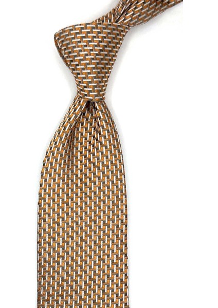 Sacerno Style Turuncu Küçük Desen Italyan Ipek Kravat İK1808