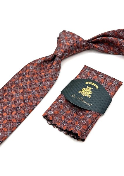 Turuncu Motif Desen Mendilli Klasik Kravat KK13060 fiyatları